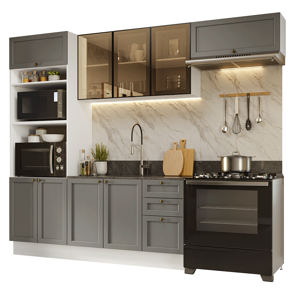 Combo completo de Cocina 270 cm Blanco/Gris Vik Madesa