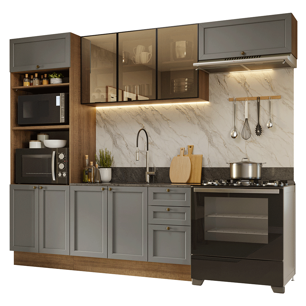 Combo completo de Cocina 270 cm Marrón/Gris Vik Madesa