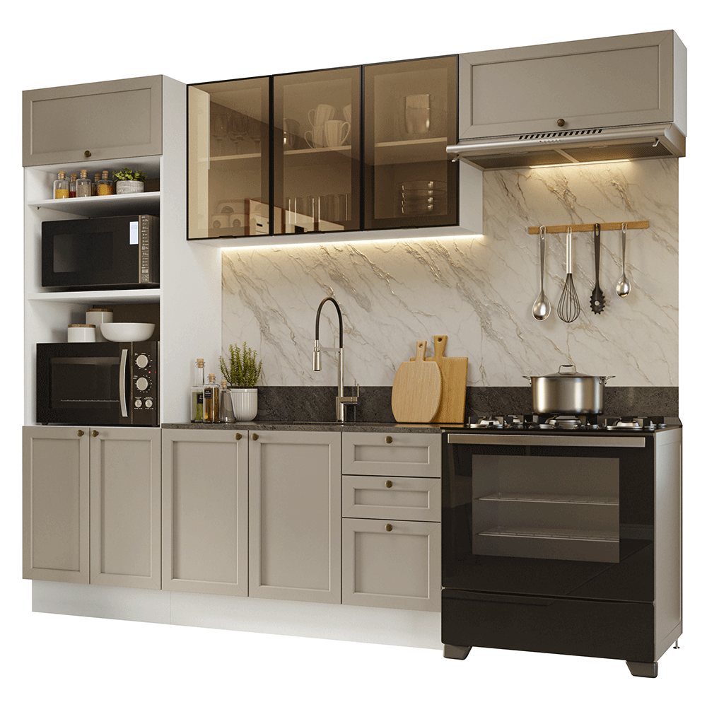 Combo completo de Cocina 270 cm Blanco/Crema Vik Madesa