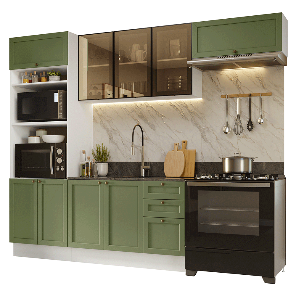 Combo completo de Cocina 270 cm Blanco/Verde Vik Madesa