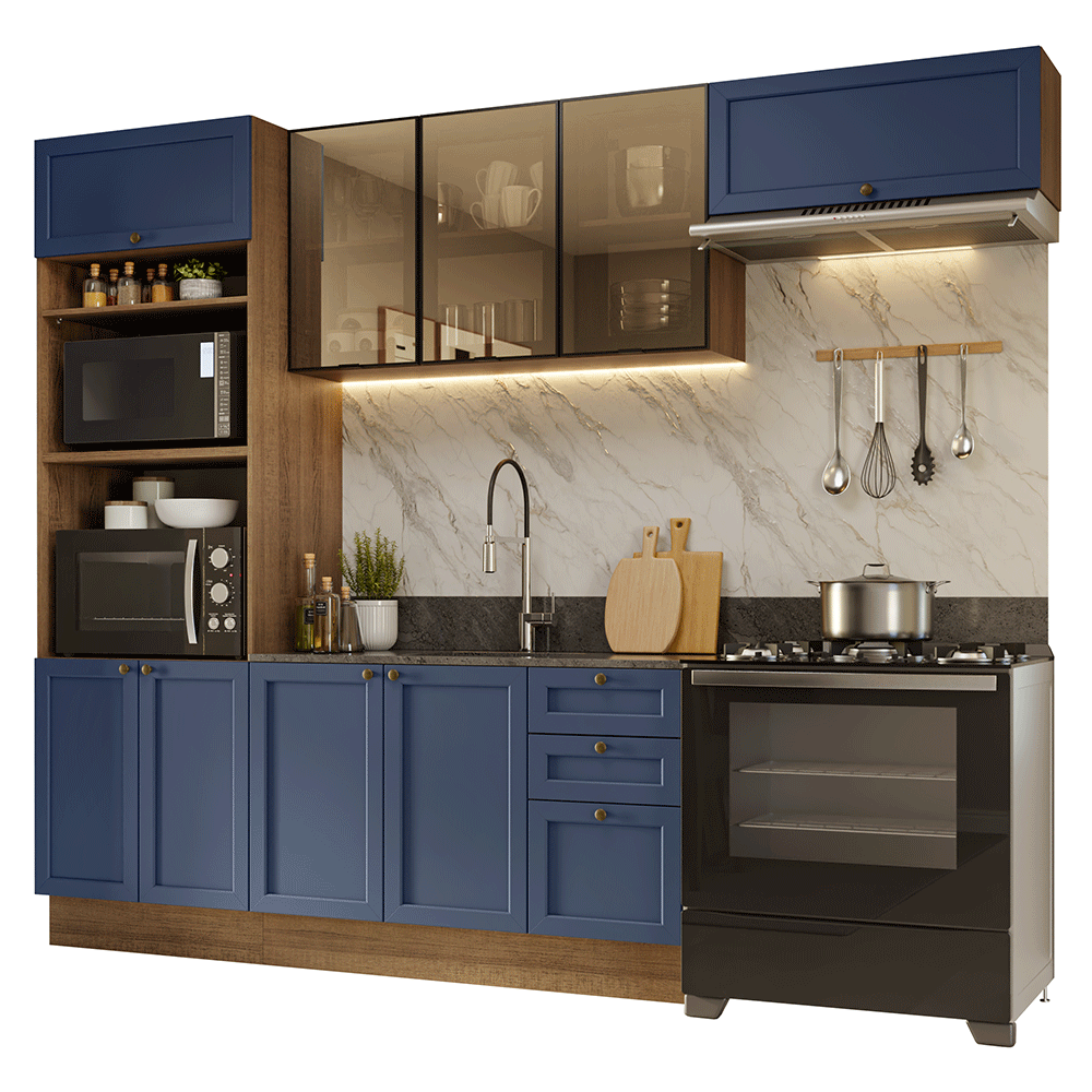 Combo completo de Cocina 270 cm Marrón/Azul Vik Madesa