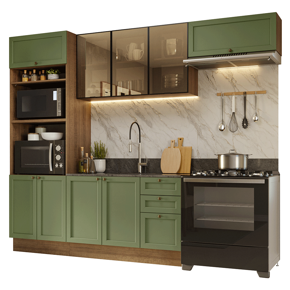 Combo completo de Cocina 270 cm Marrón/Verde Vik Madesa