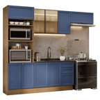 Combo Completo de Cocina 270 cm 9 Puertas 3 Cajones Marrón/Azul Vik Madesa