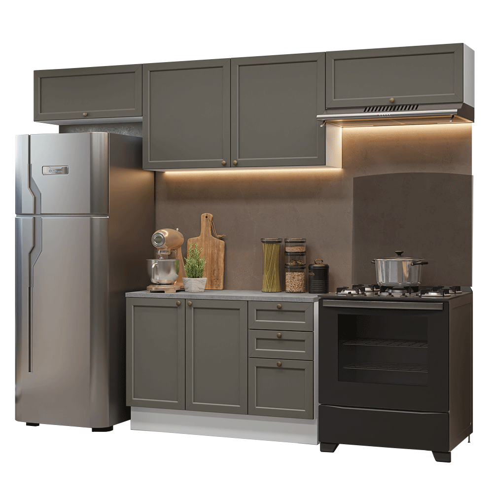 Combo completo de Cocina 280 cm 6 Puertas 3 Cajones Sin Mesada Blanco/Gris Vik Madesa