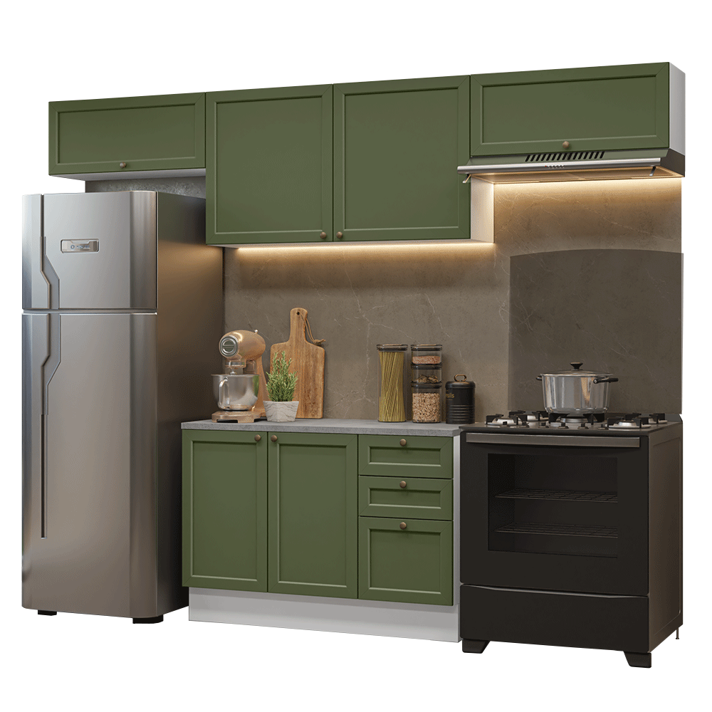 Combo completo de Cocina 280 cm 6 Puertas 3 Cajones Sin Mesada Blanco/Verde Vik Madesa
