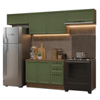 Combo completo de Cocina 280 cm 6 Puertas 3 Cajones Sin Mesada Marrón/Verde Vik Madesa
