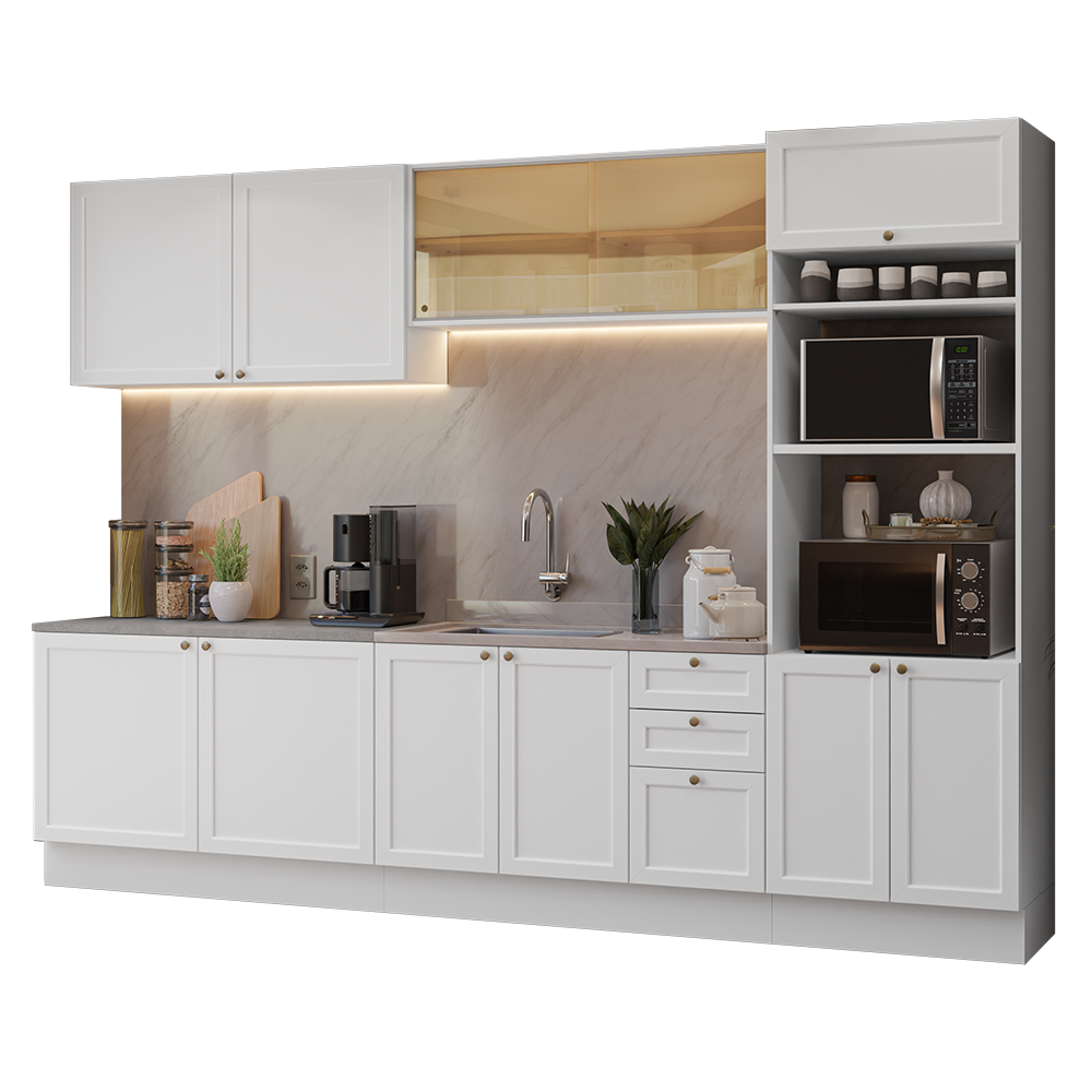 Combo completo de Cocina 310 cm 11 Puertas 3 Cajones Sin Mesada Blanco Vik Madesa