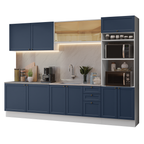 Combo completo de Cocina 310 cm 11 Puertas 3 Cajones Sin Mesada Blanco/Azul Vik Madesa
