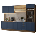 Combo completo de Cocina 310 cm 11 Puertas 3 Cajones Sin Mesada Marrón/Azul Vik Madesa