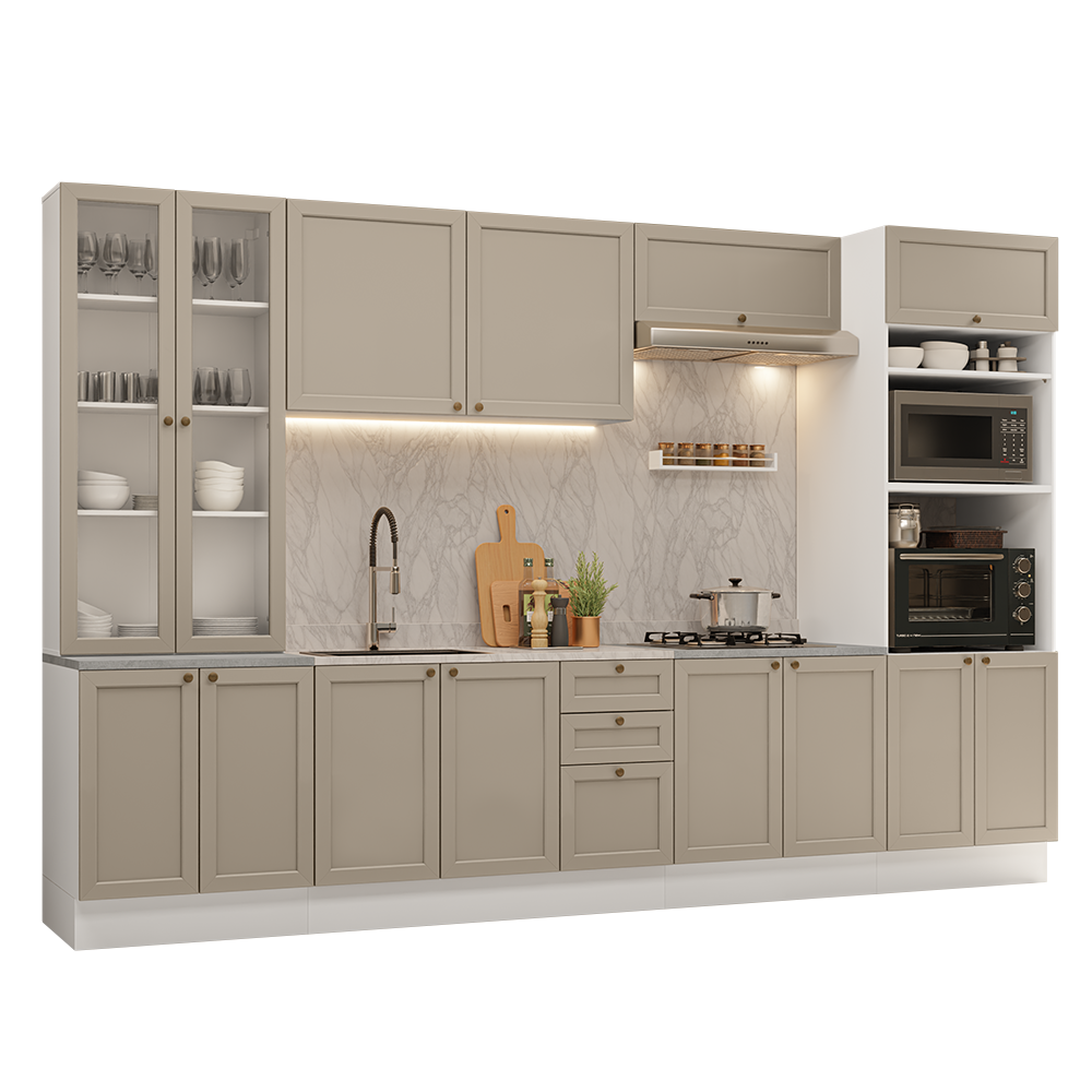 Combo completo de Cocina 340 cm Blanco/Crema Vik Madesa 01