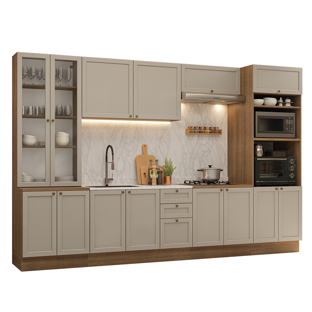 Combo completo de Cocina 340 cm Marrón/Crema Vik Madesa 01