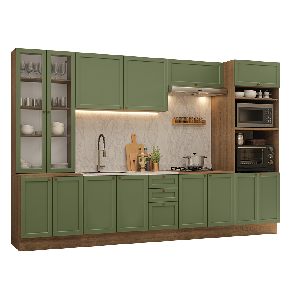 Combo completo de Cocina 340 cm Marrón/Verde Vik Madesa 01