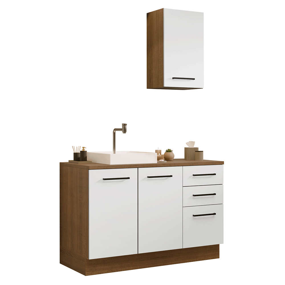 Vanitory 120cm 3 Puertas 3 Cajones Marrón/Blanco Agata 01