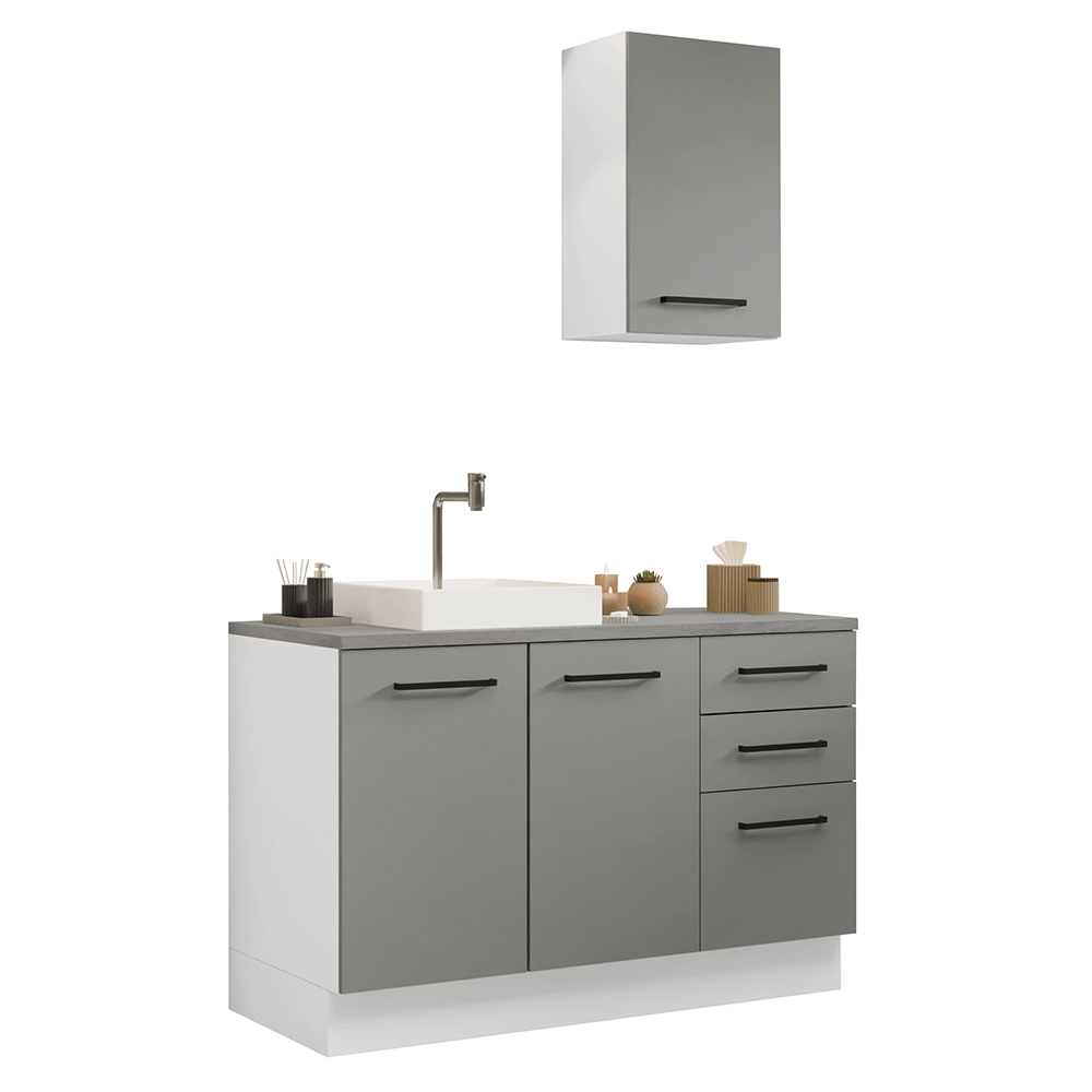 Vanitory 120cm 3 Puertas 3 Cajones Blanco/Gris Agata 01