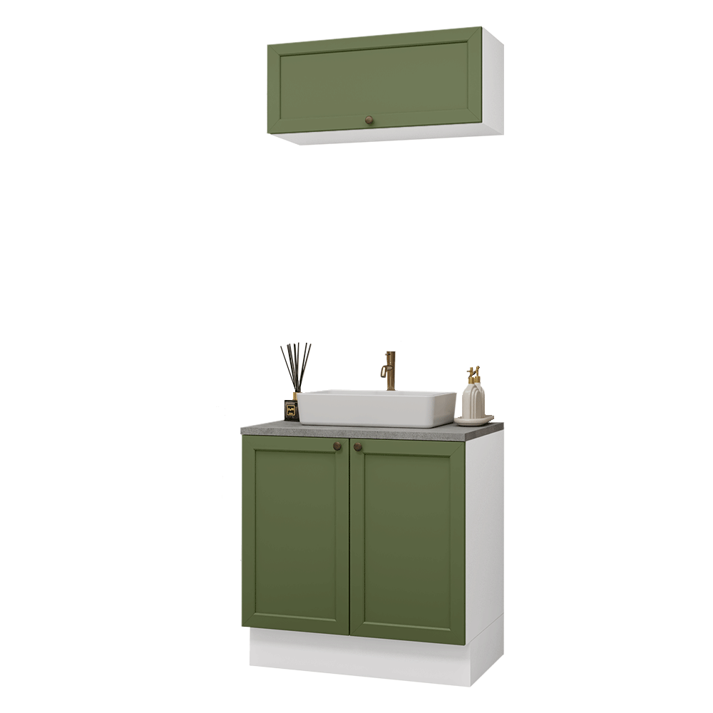 Vanitory 80cm 3 puertas Blanco/Verde Vik 02