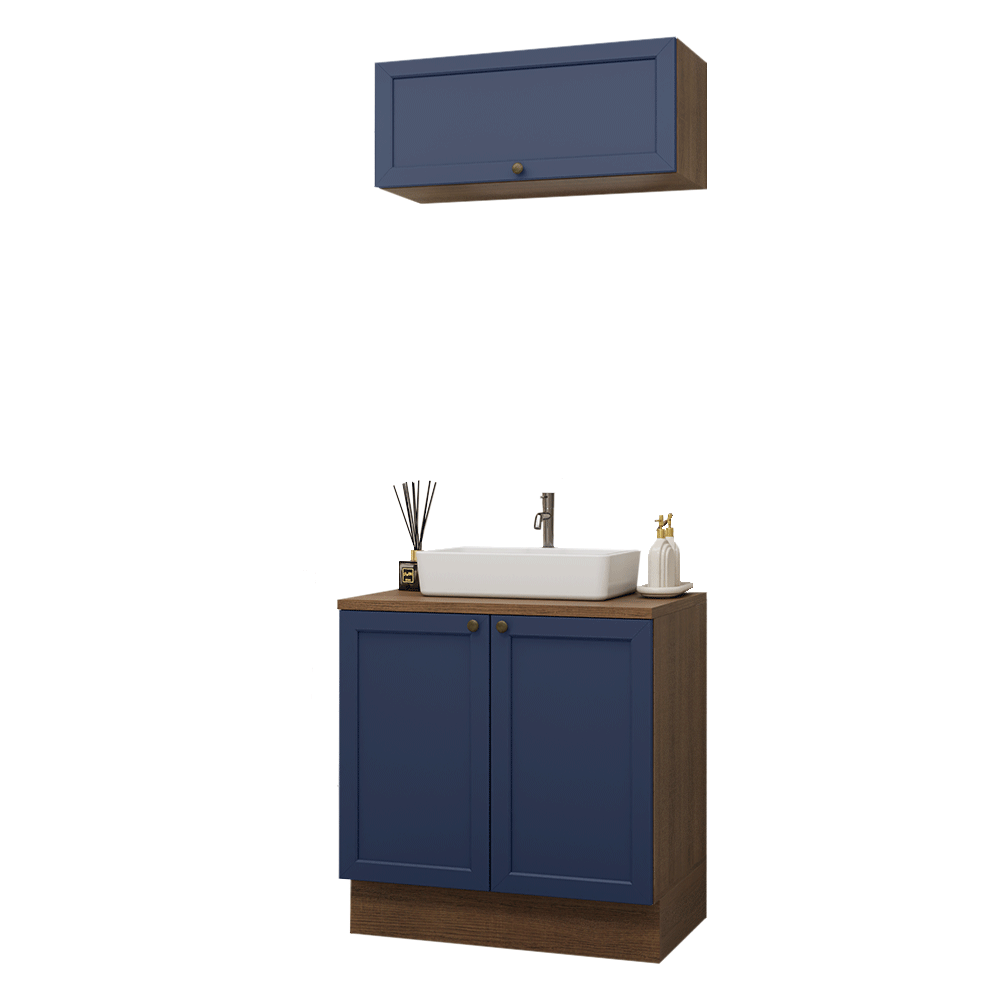 Vanitory 80cm 3 puertas Marrón/Azul Vik 02