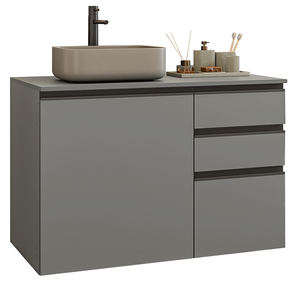 Vanitory Flotante Bajo 100cm 1 Puerta 3 cajones Gris Nice 03