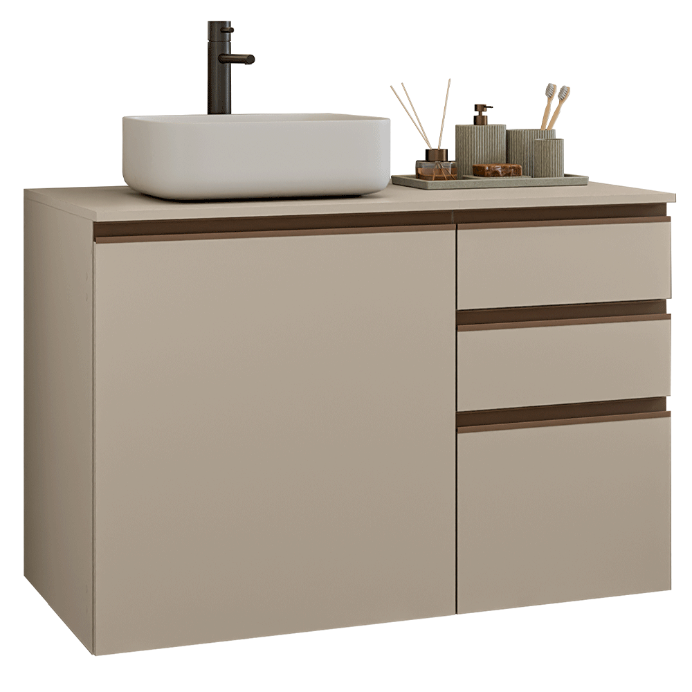 Vanitory Flotante Bajo 100cm 1 Puerta 3 cajones Crema Nice 03