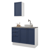 Vanitory 110cm 3 cajones 3 puertas Blanco/Azul Vik 01