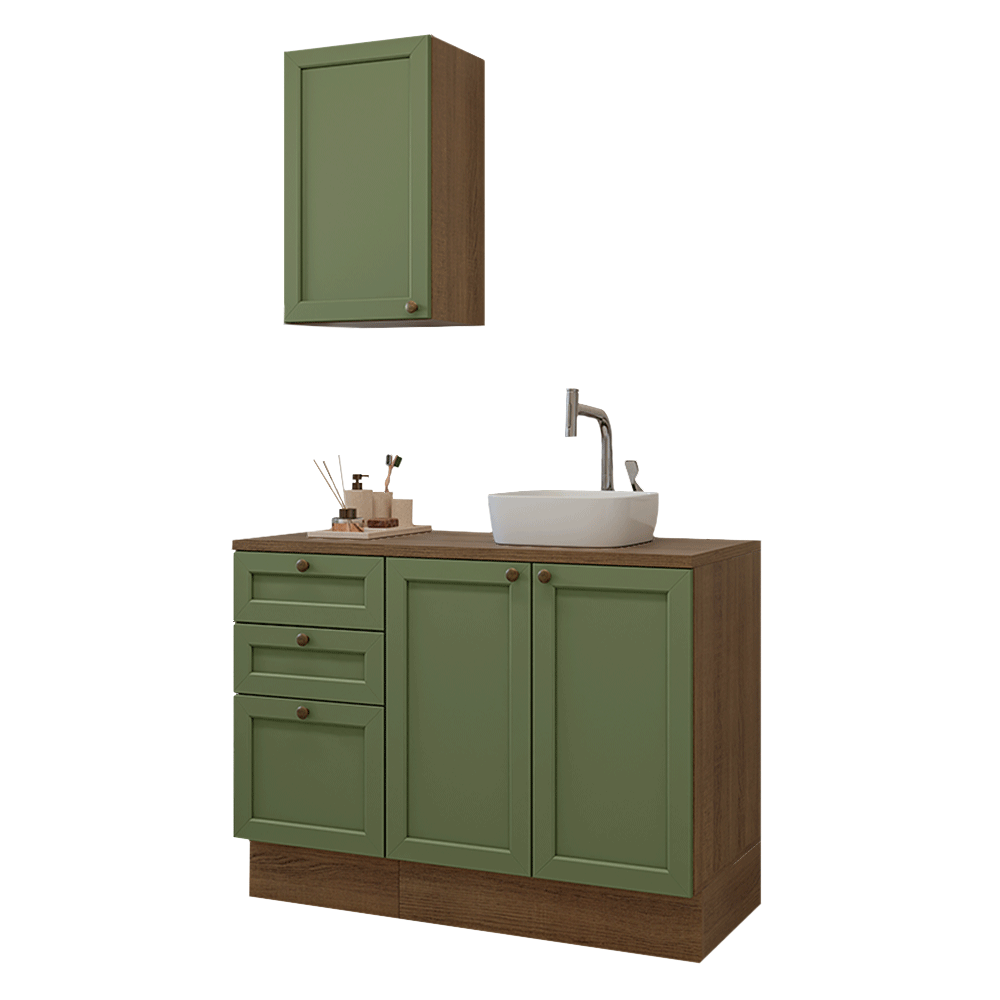 Vanitory 110cm 3 cajones 3 puertas Marrón/Verde Vik 01