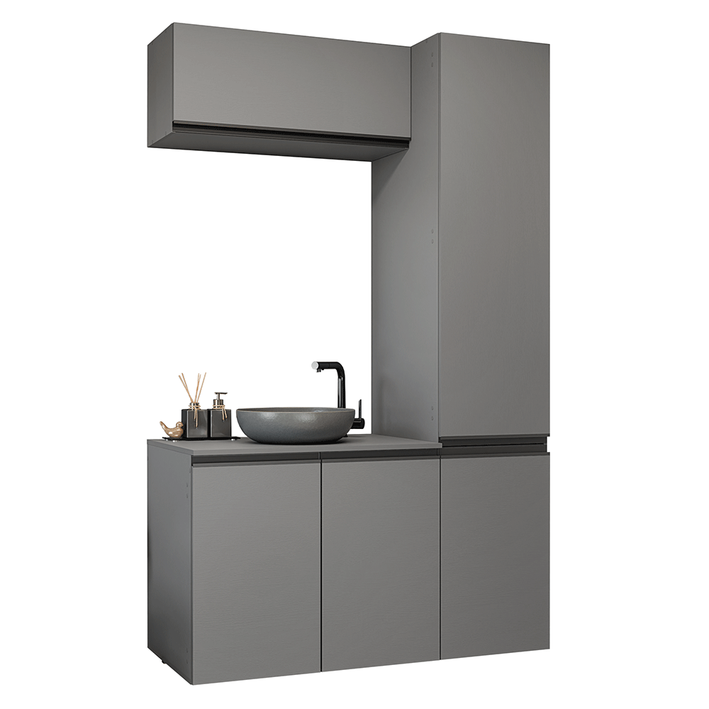 Kit Vanitory y Armarios Altos 120 cm 5 Puertas Gris Nice Madesa