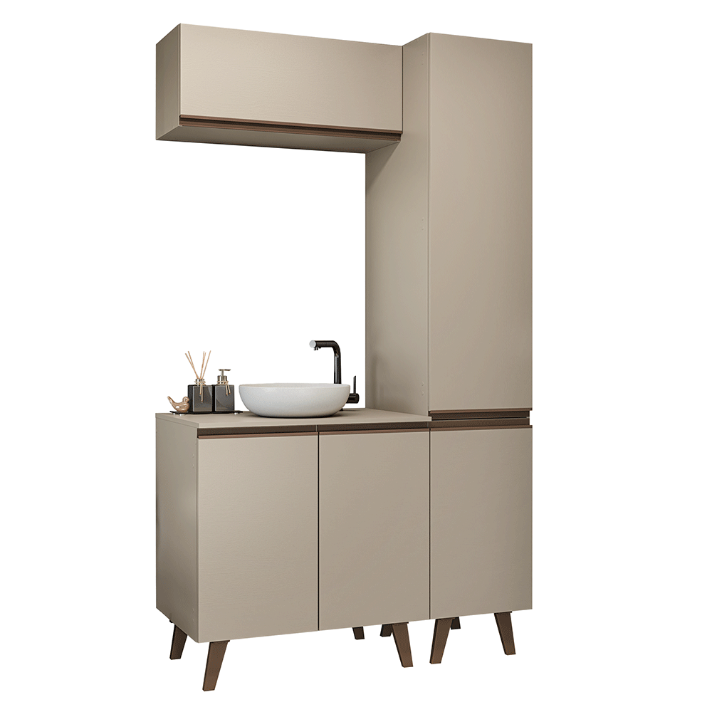 Kit Vanitory y Armarios Altos 120 cm 5 Puertas Crema Nice Madesa