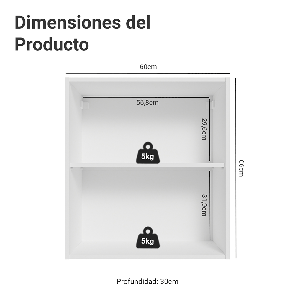 Alacena para Dormitorio 60 cm 2 Nichos Neo Blanco