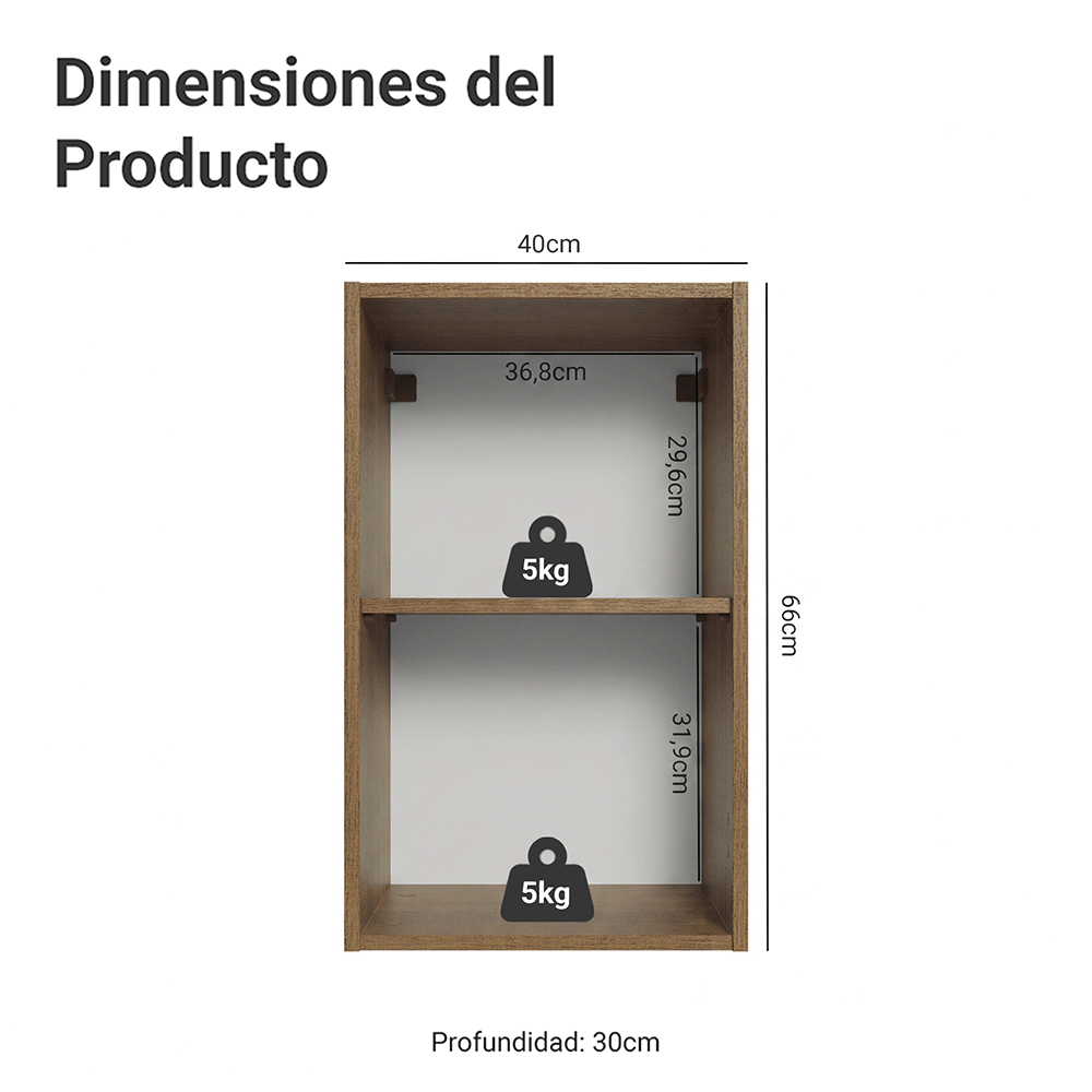 Alacena para Dormitorio 40 cm 2 Nichos Abiertos Marrón Neo Madesa