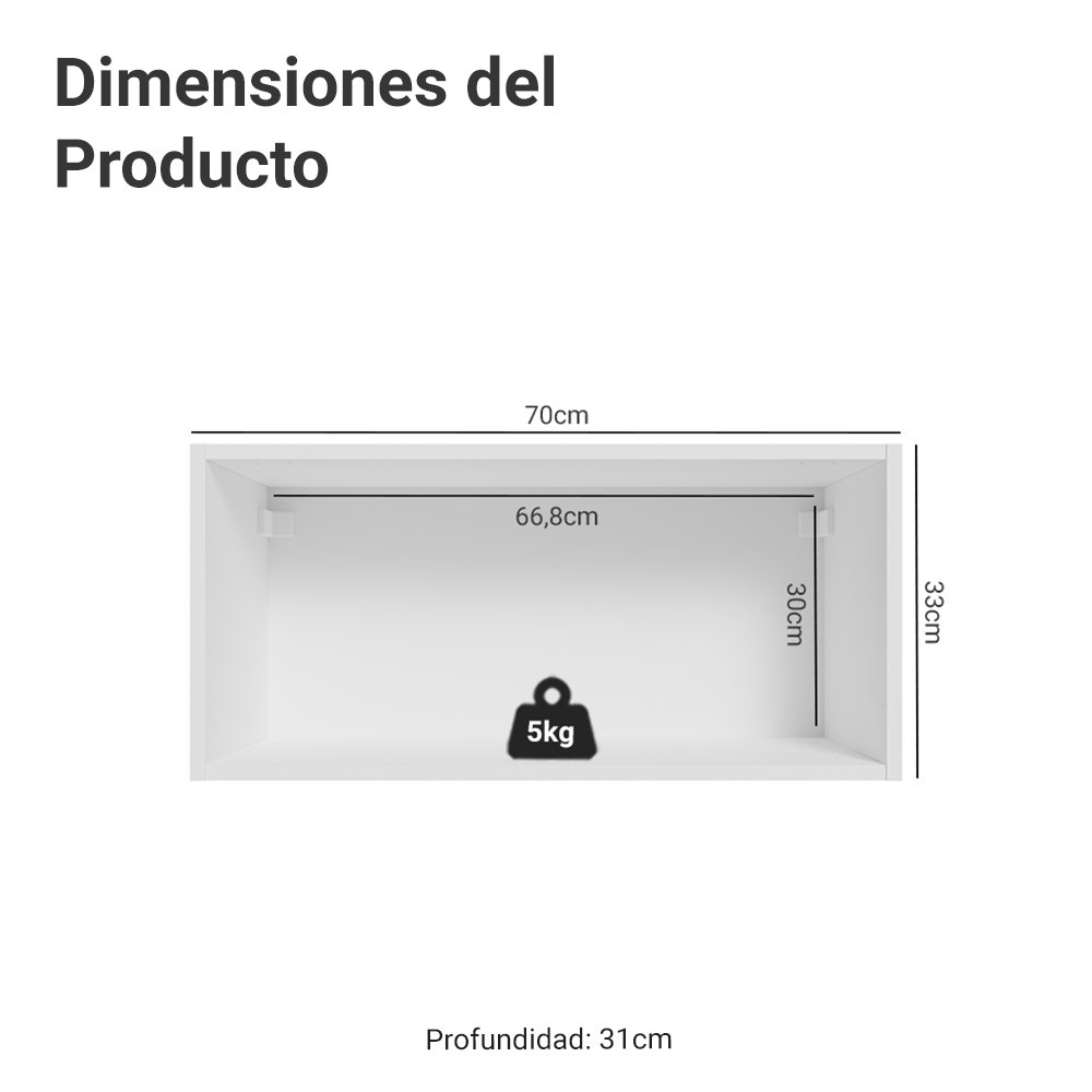 Alacena para Dormitorio 70 cm 1 Puerta Rebatible Neo Blanco