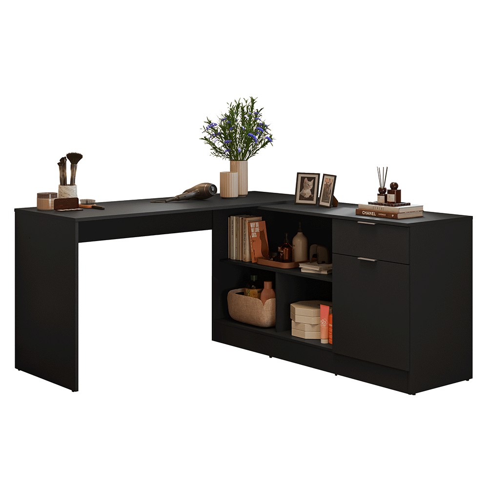Tocador Esquinero para Maquillaje o Escritorio 300 cm Negro Madesa