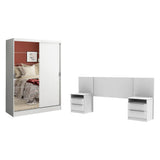 Habitación Completa con Placard Luke 2 Purtas con Espejo y Respaldo de cama con 2 Mesas de Luz Madesa Blanco