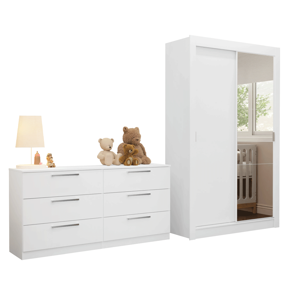 Kit Dormitorio Infantil Madesa Placard y Chifonier 6 Cajones BB 01
