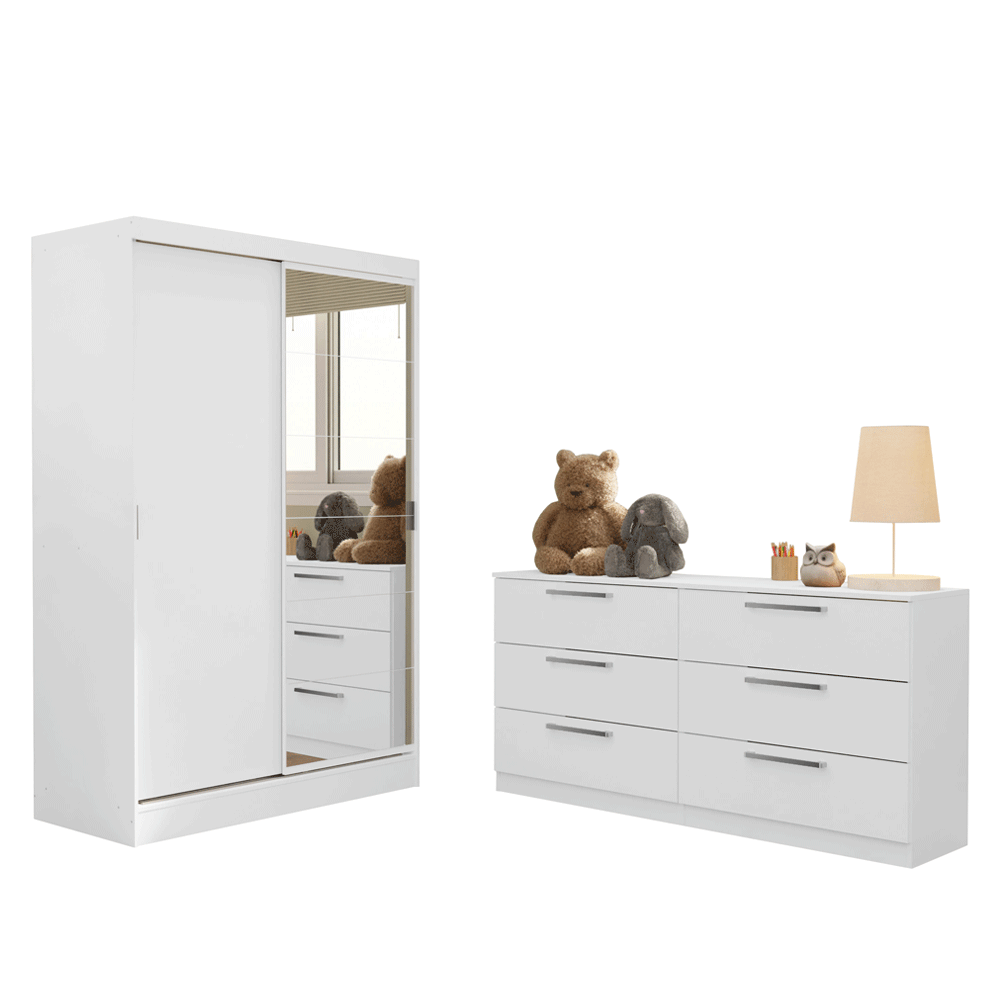 Kit Dormitorio Infantil Madesa Placard y Chifonier 6 Cajones BB 05