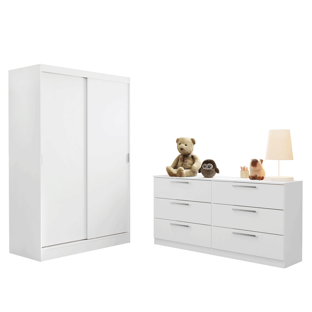Kit Dormitorio Infantil Madesa Placard y Chifonier 6 Cajones BB