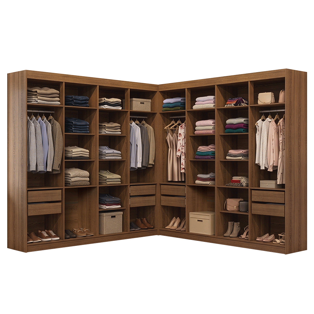 Placard Closet Esquinero 522 cm 8 Cajones Marrón Venus Madesa