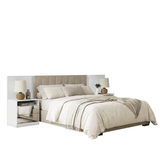 Respaldo de Cama Extensible Tapizado con 2 Mesas de Luz Espejadas Blanco/Imperial Madesa