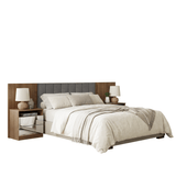 Respaldo de Cama Extensible Tapizado con 2 Mesas de Luz Espejadas Marrón/Silver Madesa