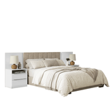 Respaldo de Cama Extensible Tapizado con 2 Mesas de Luz Blanco/Imperial Madesa