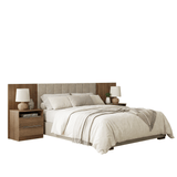 Respaldo de Cama Extensible Tapizado con 2 Mesas de Luz Marrón/Imperial Madesa