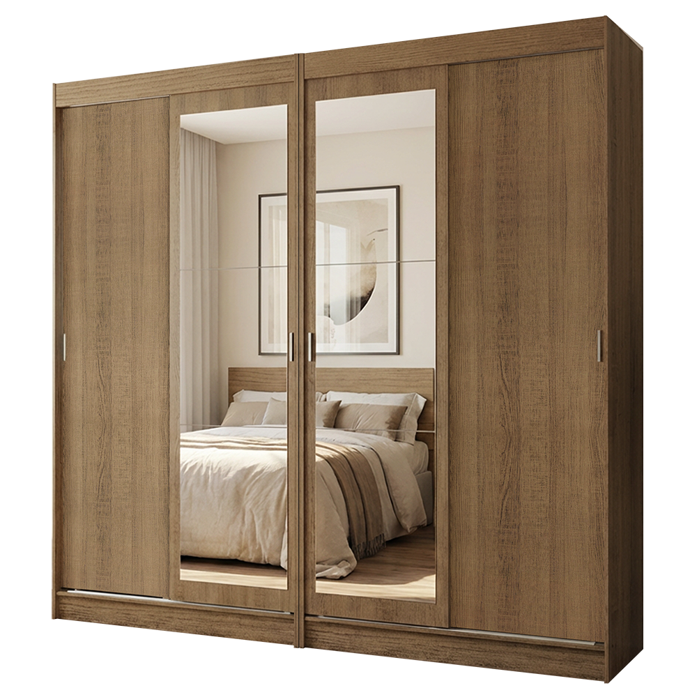 Conjunto 2 Placares 4 Puertas Corredizas con 2 Espejos Marrón Tokio Madesa