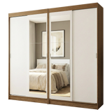 Conjunto 2 Placares 4 Puertas Corredizas con 2 Espejos Marrón/Blanco Tokio Madesa