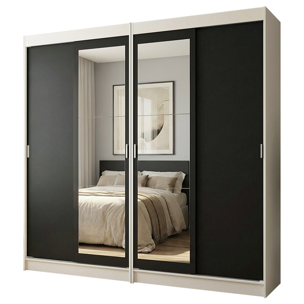Conjunto 2 Placares 4 Puertas Corredizas con 2 Espejos Blanco/Negro Tokio Madesa