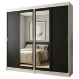 Conjunto 2 Placares 4 Puertas Corredizas con 2 Espejos Blanco/Negro Tokio Madesa