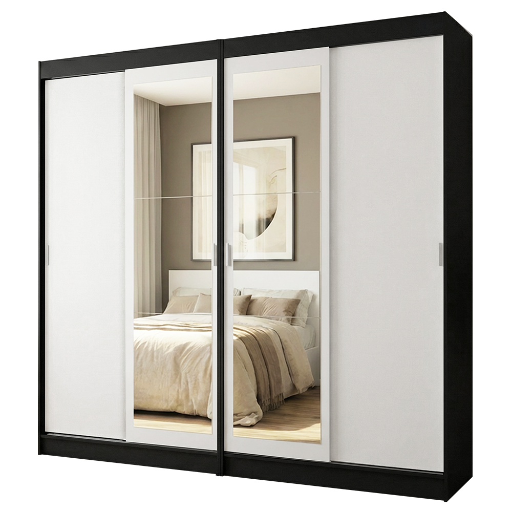 Conjunto 2 Placares 4 Puertas Corredizas con 2 Espejos Negro/Blanco Tokio Madesa