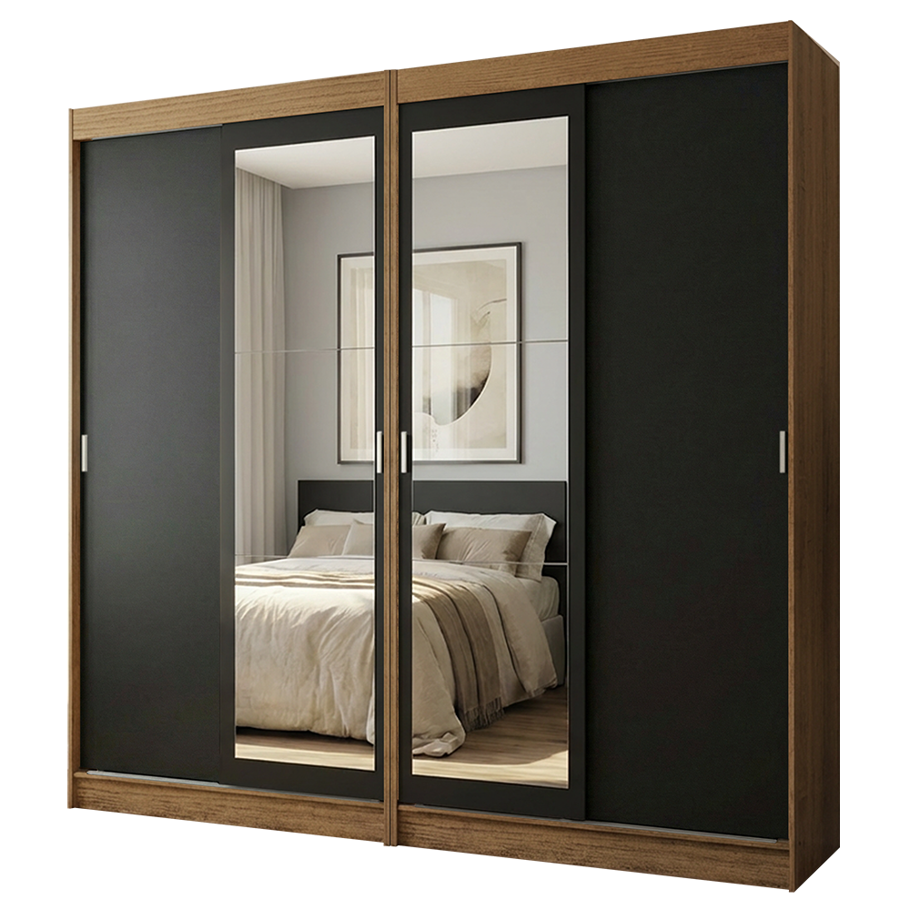 Conjunto 2 Placares 4 Puertas Corredizas con 2 Espejos Marrón/Negro Tokio Madesa