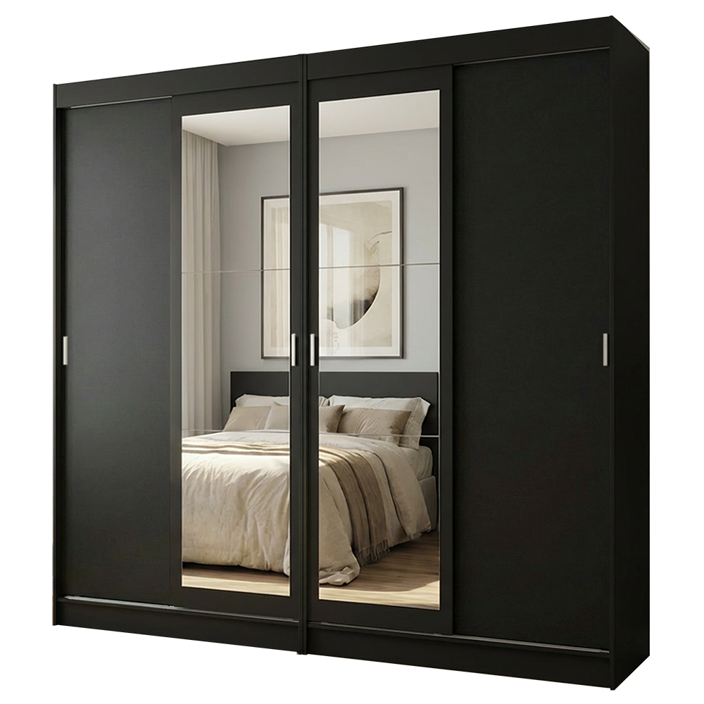 Conjunto 2 Placares 4 Puertas Corredizas con 2 Espejos Negro Tokio Madesa