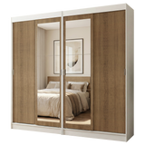 Conjunto 2 Placares 4 Puertas Corredizas con 2 Espejos Blanco/Marrón Tokio Madesa