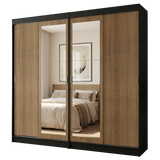 Conjunto 2 Placares 4 Puertas Corredizas con 2 Espejos Negro/Marrón Tokio Madesa