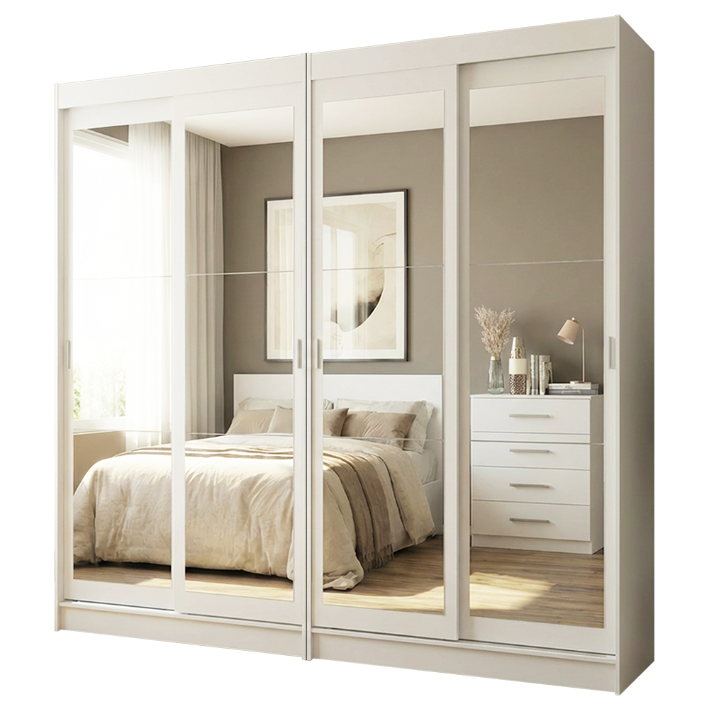 Conjunto 2 Placares 4 Puertas Corredizas con 4 Espejos Blanco Tokio Madesa