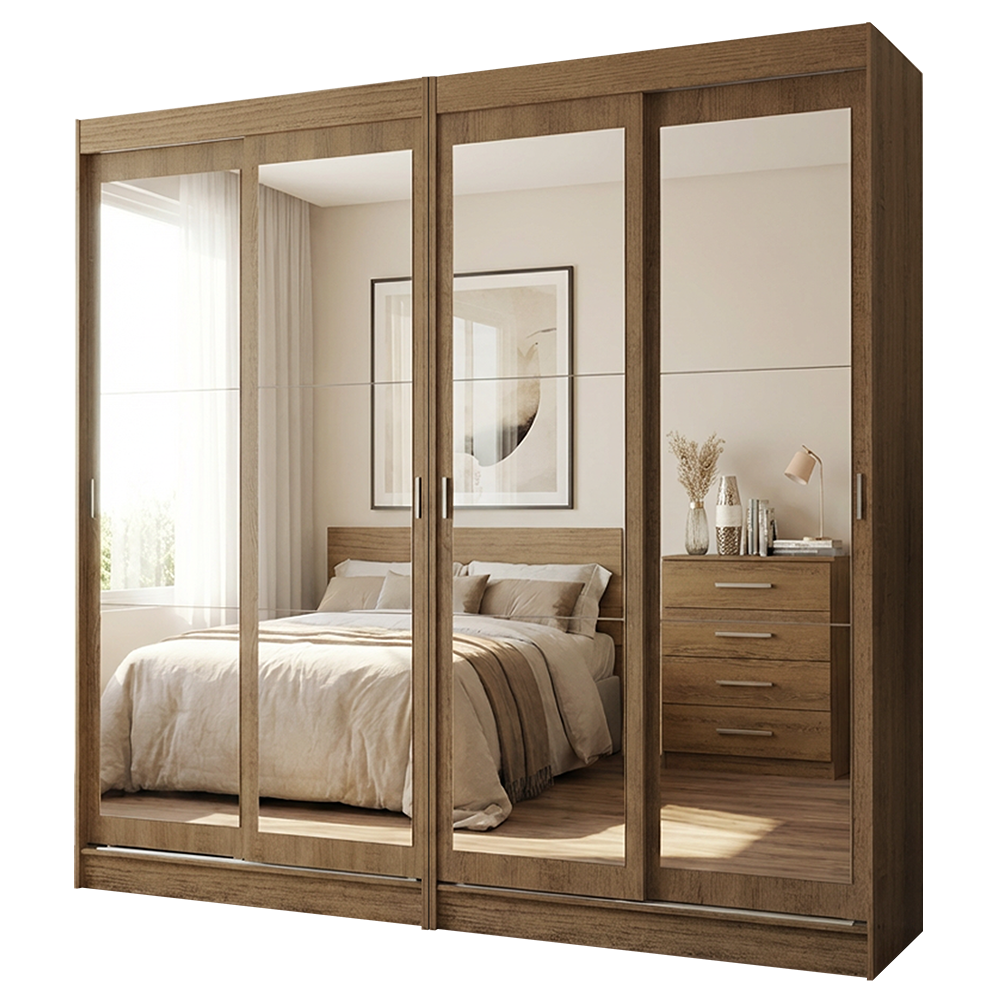 Conjunto 2 Placares 4 Puertas Corredizas con 4 Espejos Marrón Tokio Madesa